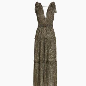 Sabina Musáyev  Helena Metallic Tiered Maxi Dress GOLD size Medium worn once